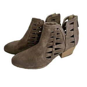 Qupid Women's Size 7 Brown Caged Cut Out 2" Heel Bootie  Zipper Shoes